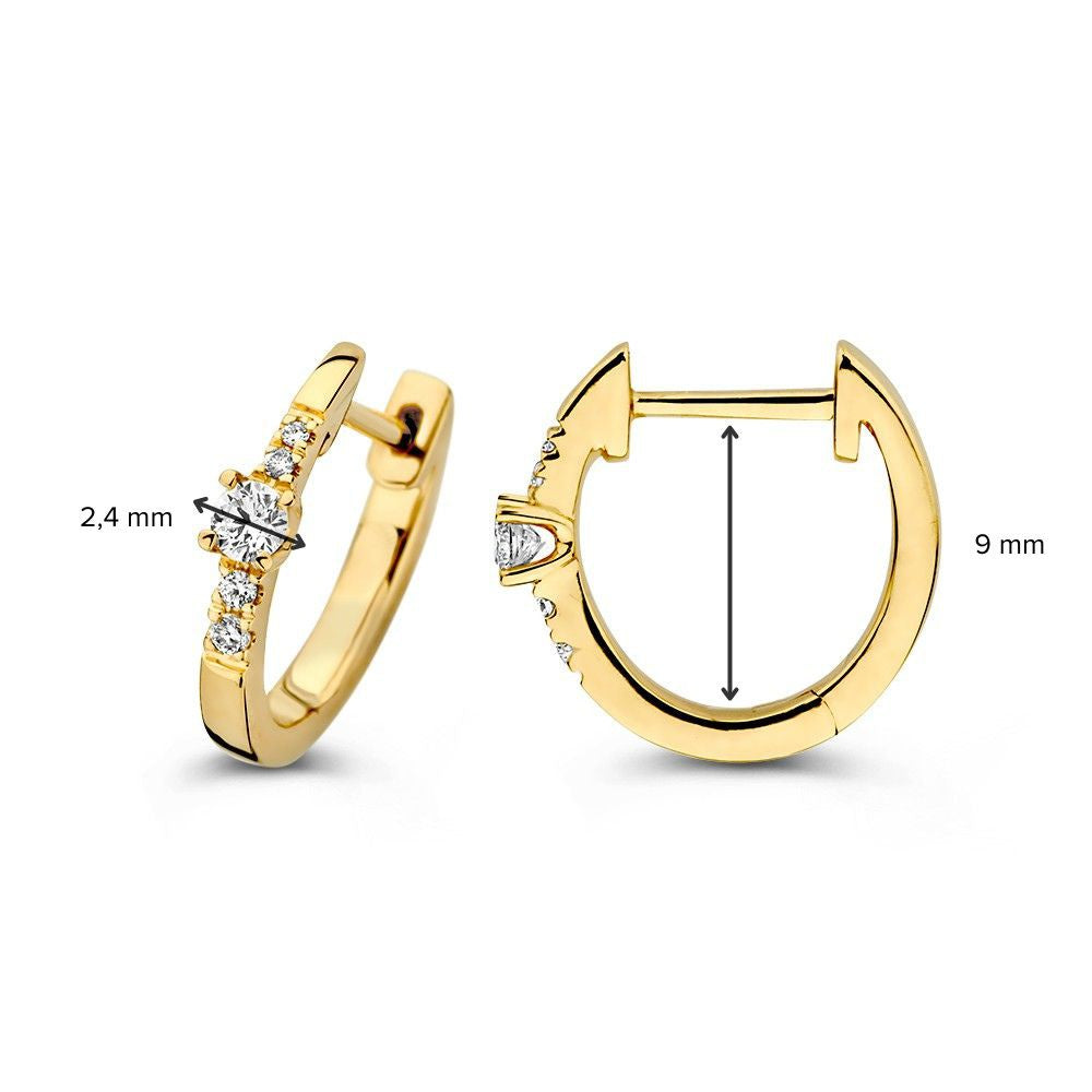 Geelgouden Oorringen met Diamanten, 14 Karaat, 0.16 crt, Briljantgeslepen, 13 mm