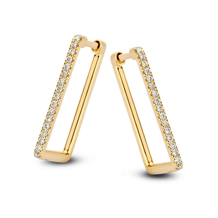 Stijlvolle Geelgouden Oorringen met Diamant in Strak, Rechthoekig Design