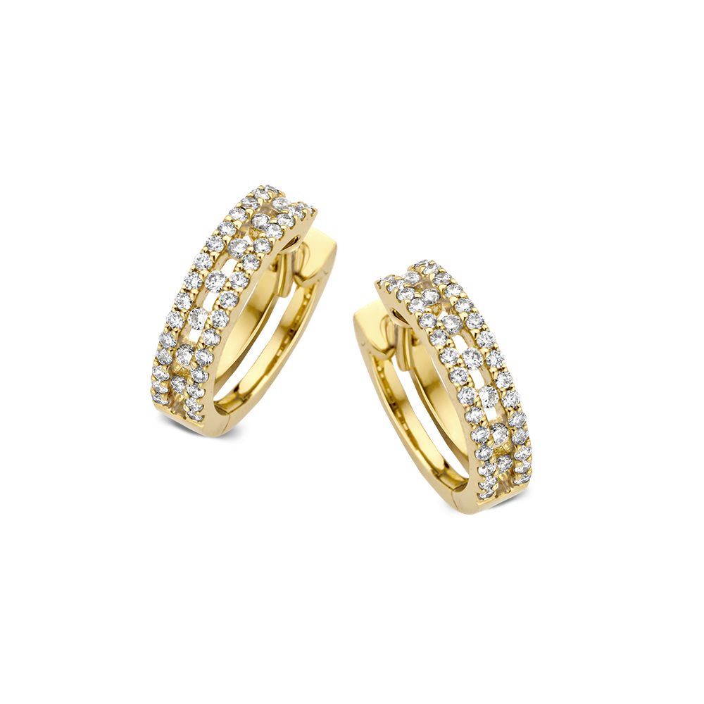 Gelbgoldene Ohrringe mit Diamanten, 0,28 ct, mit zwei Reihen funkelnder Steine
