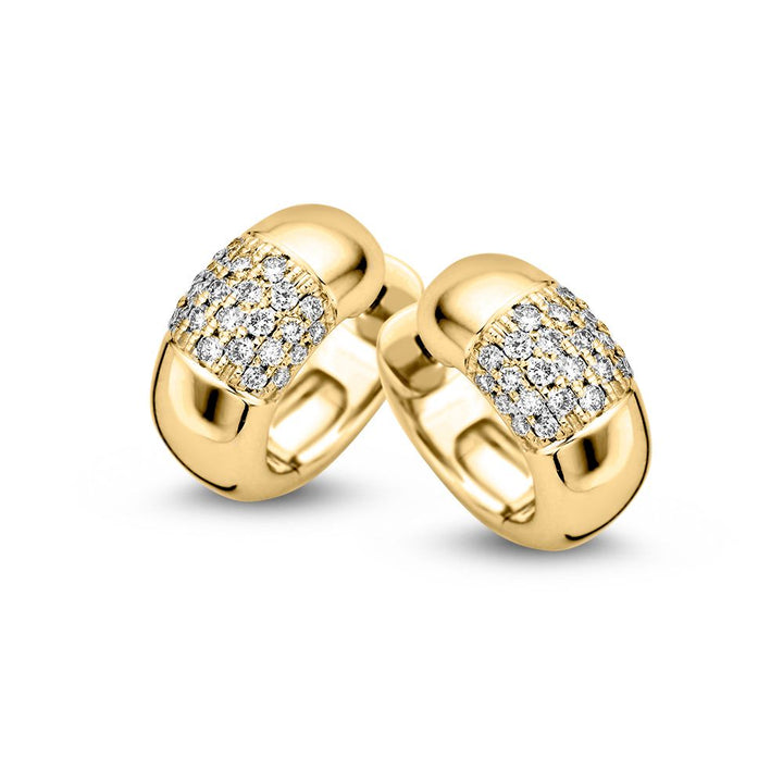 Bolle Geelgouden Oorringen met Diamant in Pavézetting: Tijdloze Luxe 0,32 crt.