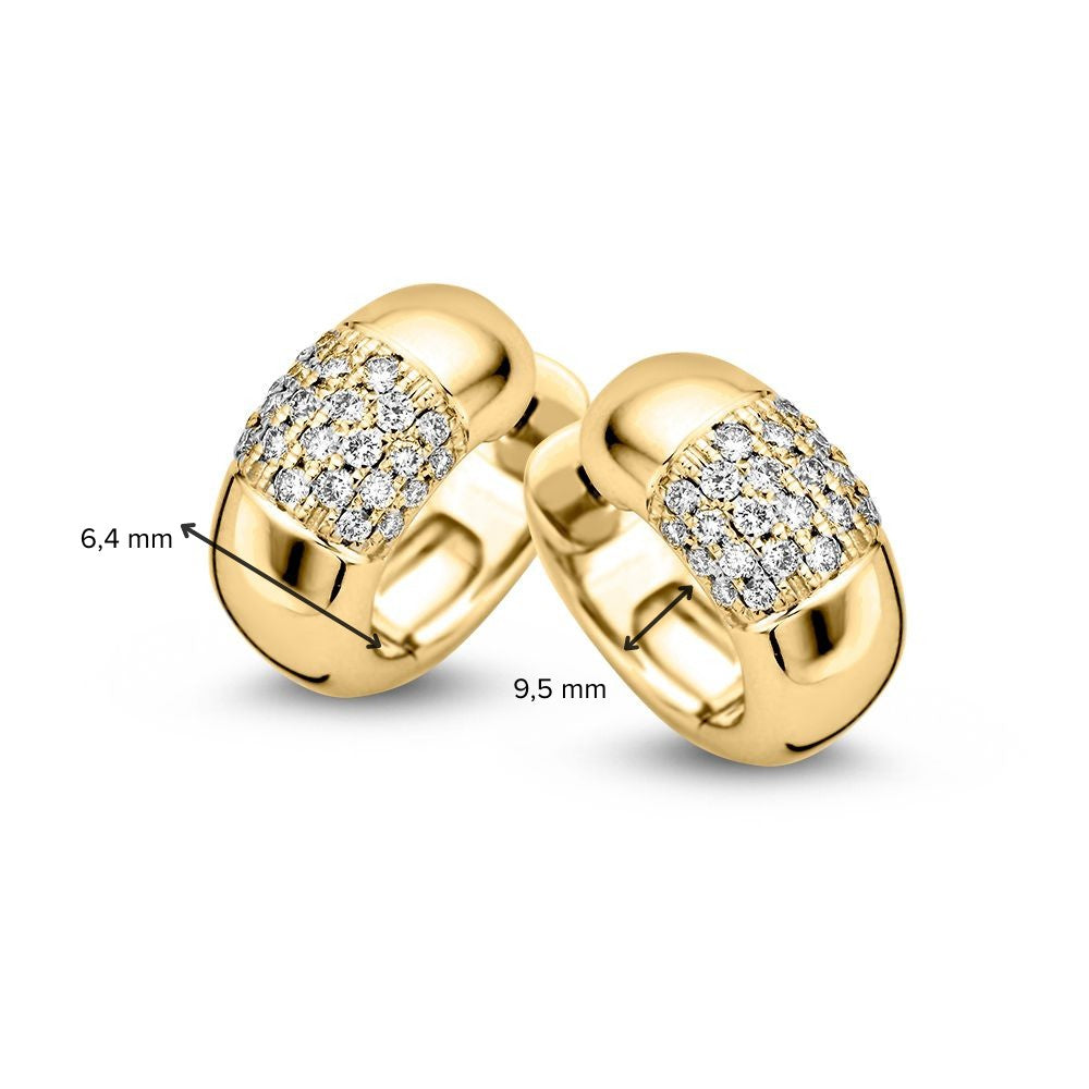Bolle Geelgouden Oorringen met Diamant in Pavézetting: Tijdloze Luxe 0,32 crt.
