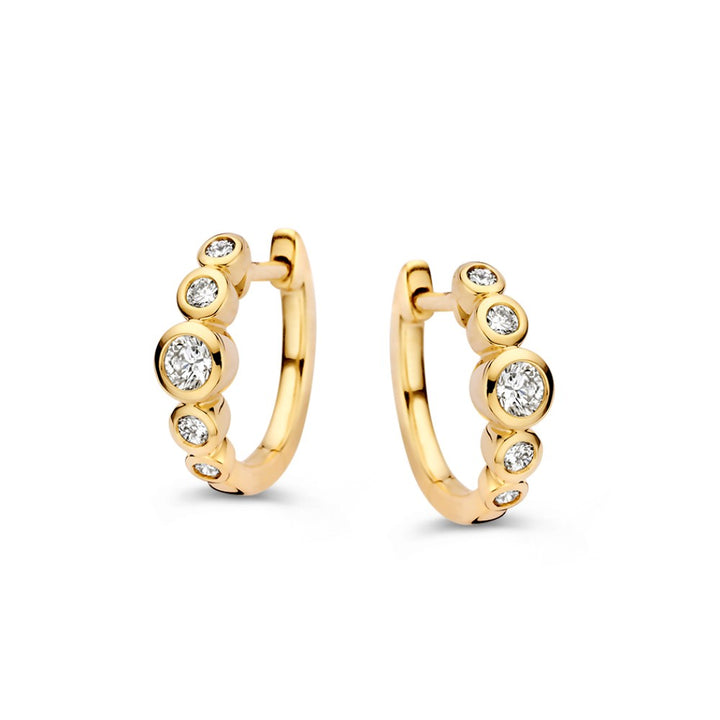 Elegant Gold Hoop Earrings with 0.32ct Diamonds, 14k Yellow Gold, 'Bubbles' Collection