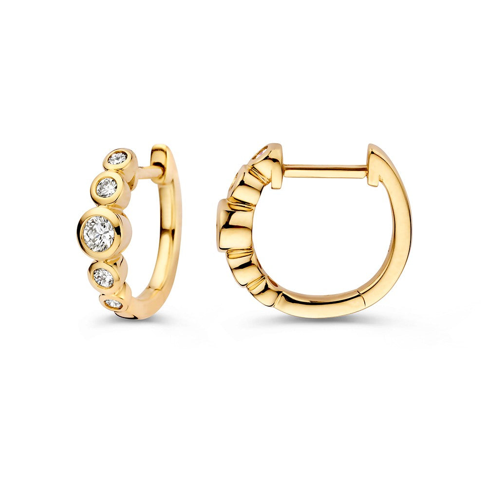 Elegante Goldcreolen mit 0,32 Karat Diamanten, 14 Karat Gelbgold, Kollektion „Bubbles“