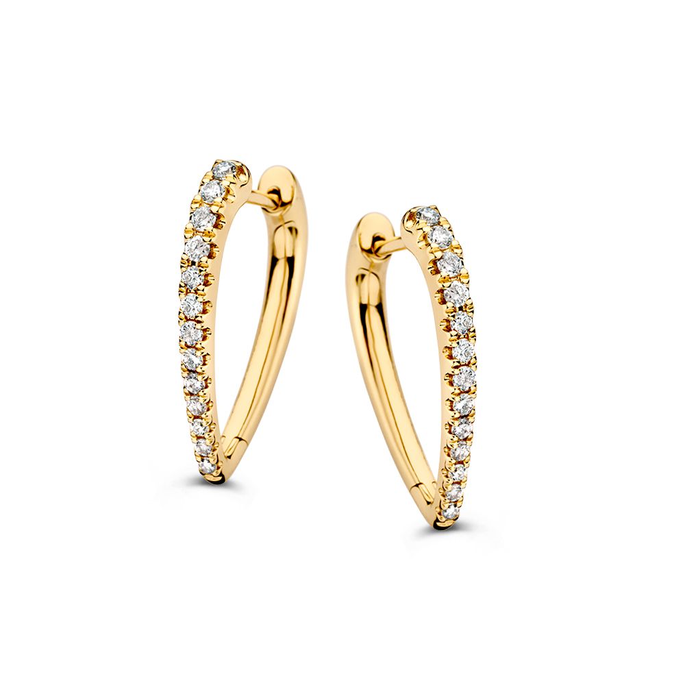 Asymmetrische Ohringe aus Gelbgold mit 0,36 ct Diamanten, glänzende Oberfläche und geschwungene Form