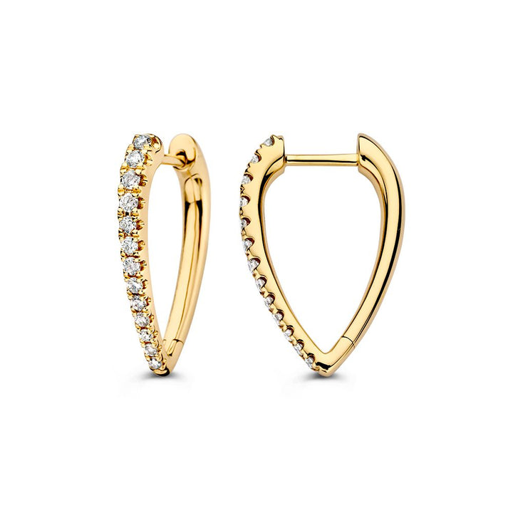 Geelgouden Oorringen in Asymmetrisch Model met Diamant: Een Elegante Statement 0,36 crt.