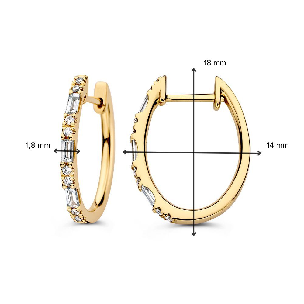 Luxe Geelgouden Oorringen met Baguette en Briljant Diamanten: Een Subtiele Luxe 0,38 crt.