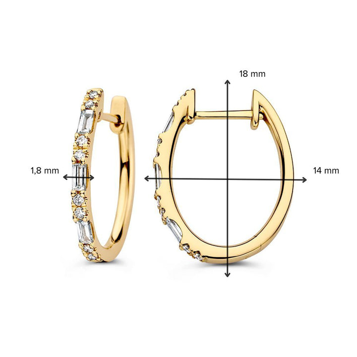Luxe Geelgouden Oorringen met Baguette en Briljant Diamanten: Een Subtiele Luxe 0,38 crt.