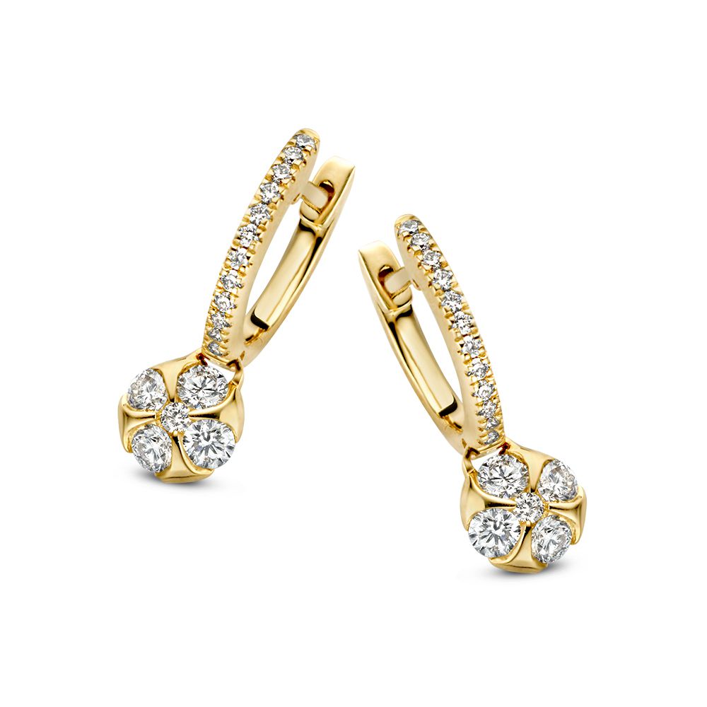 Elegante Ohrhänger aus Gelbgold mit Diamantenanhängern und funkelnden Steinen