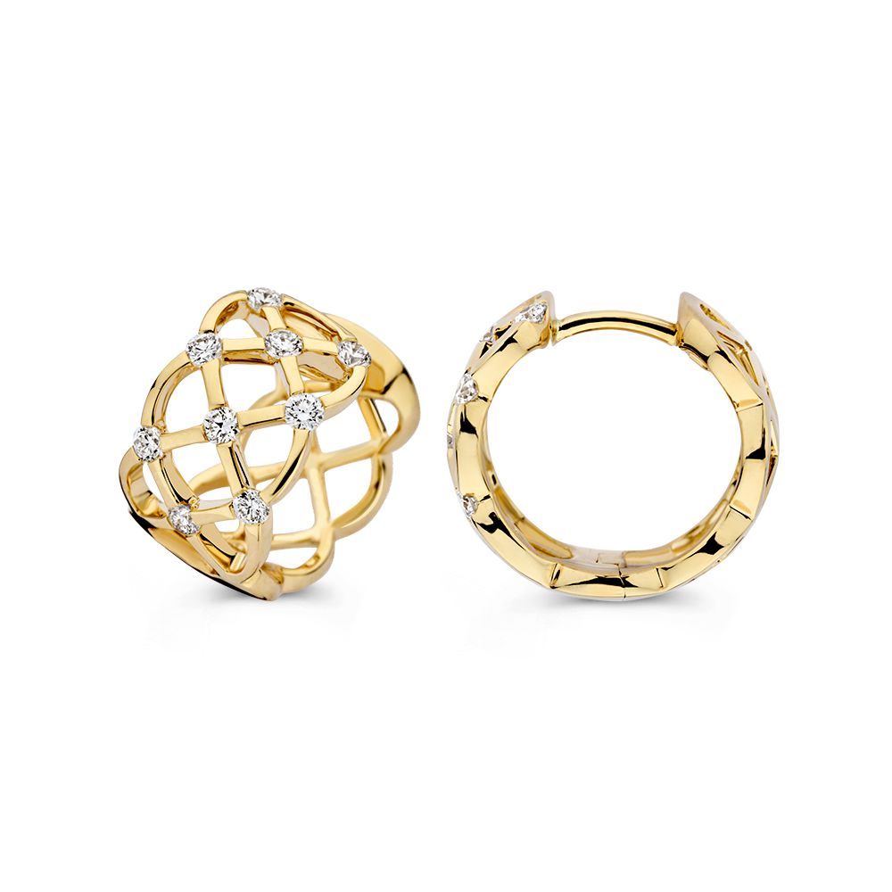 Wunderschöne Gelbgold-Ohrringe mit Diamant und geflochtenem Muster 0,44 Karat.
