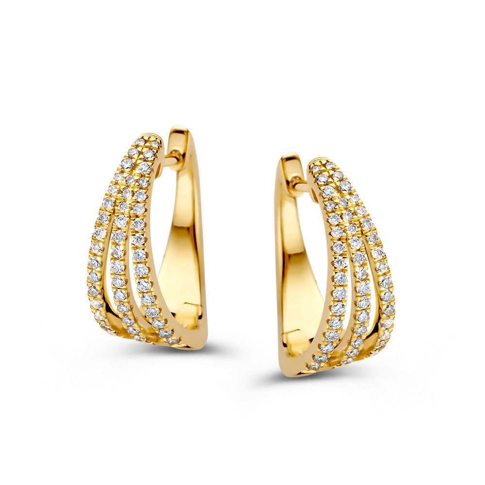 Ohrringe aus 14K Gelbgold mit mehreren Reihen von funkelnden Brillanten