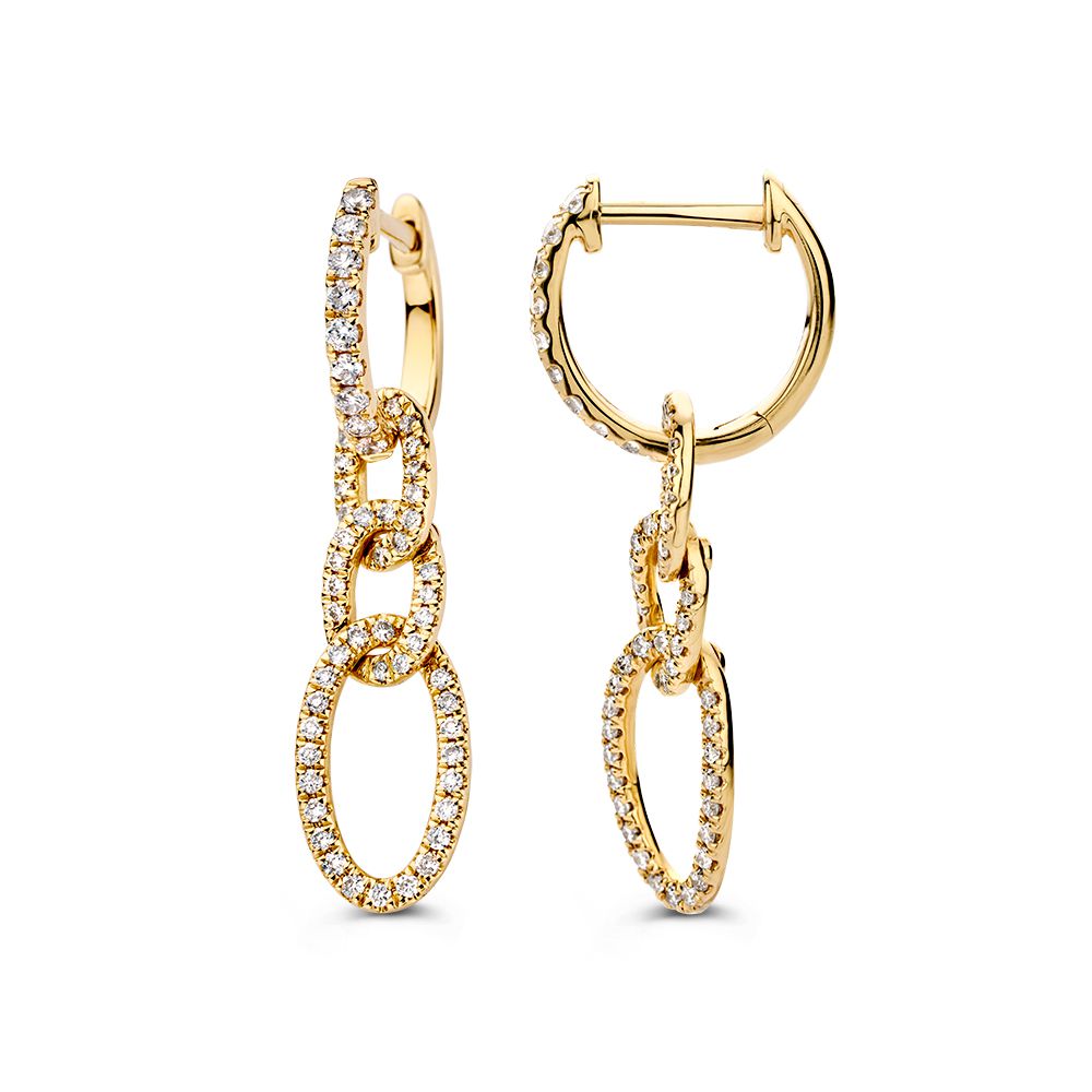 Auffällige Ohrringe aus Gelbgold mit Gliederanhängern und funkelnden Diamanten 0,50 ct.