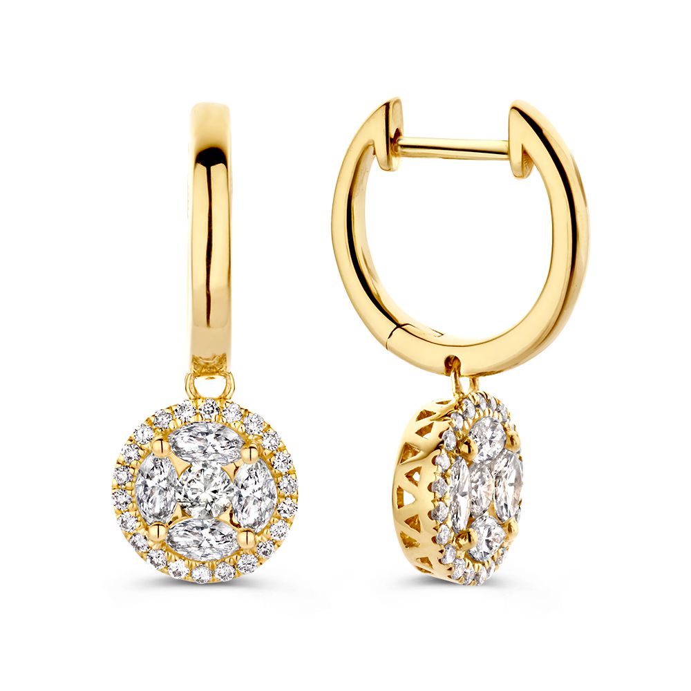 Elegante Ohrhänger aus Gelbgold mit Diamanten, 1,06 ct, runde Form und filigraner Fassung