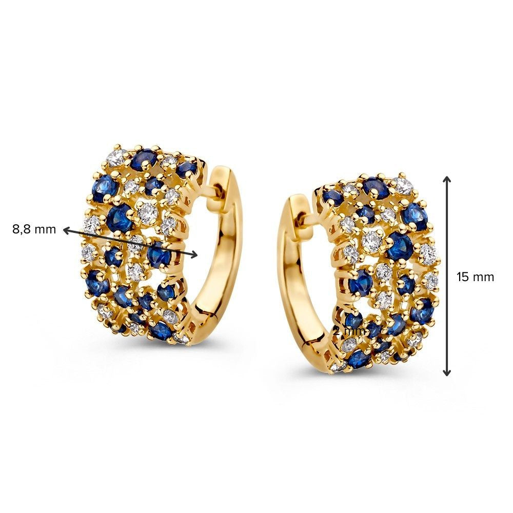 Elegante Gelbgold-Ohrringe mit blauem Saphir und Diamanten