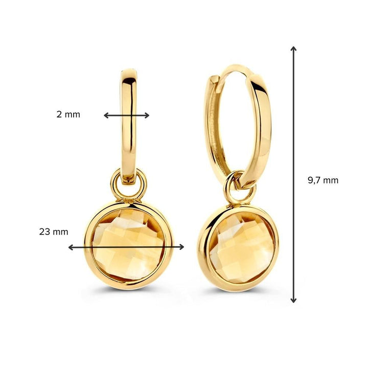Geelgouden Oorringen met Citrien Aanhangers | 14 Karaat Goud – Van der Kooij
