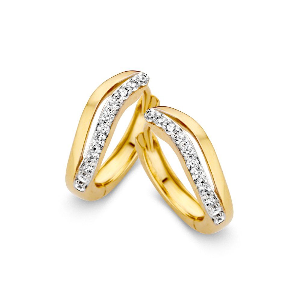 Elegante Ohrhänger aus Gelbgold mit gewellten Linien und funkelnden Zirkonia