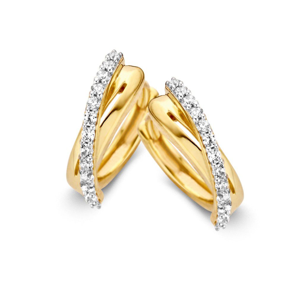 Elegante gelbgoldene Ohrringe mit Zirkonia-Steinen in geschwungener Form