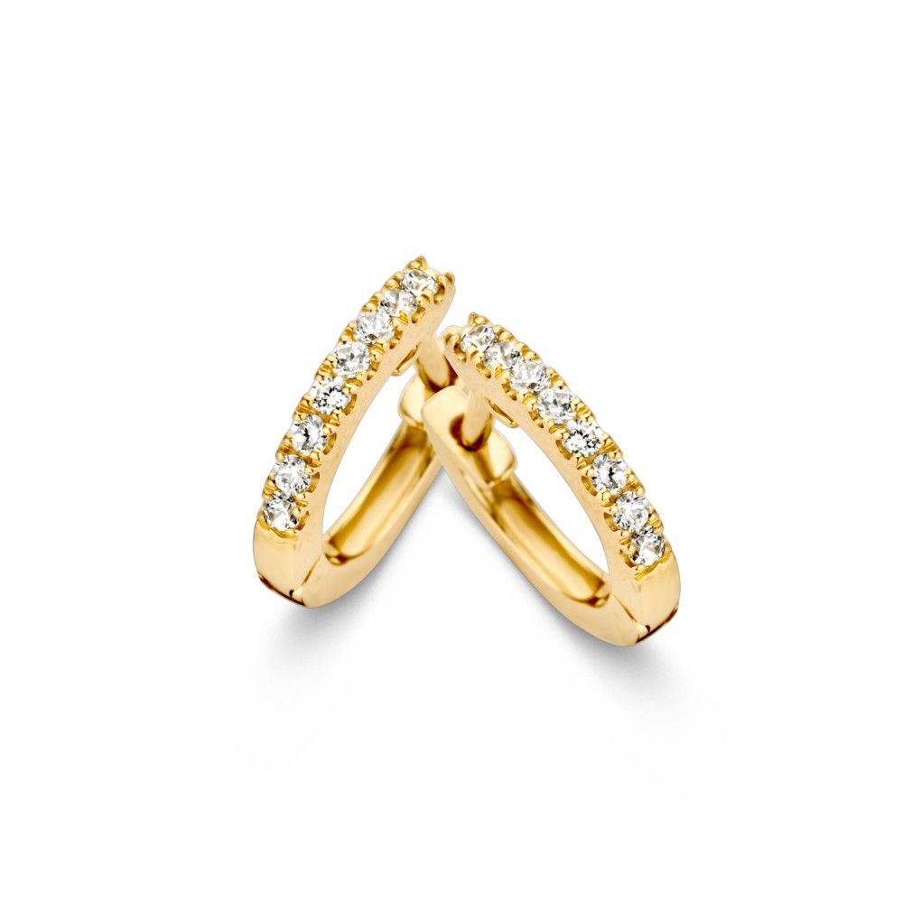 Feine Ohrhänger aus Gelbgold mit Zirkonia, in geschwungener Form und glänzender Oberfläche