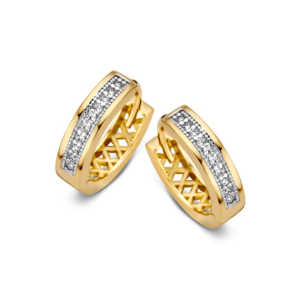 Elegante Ohrhänger aus Gelbgold mit Zirkonia in klarer Fassung und strukturiertem Design