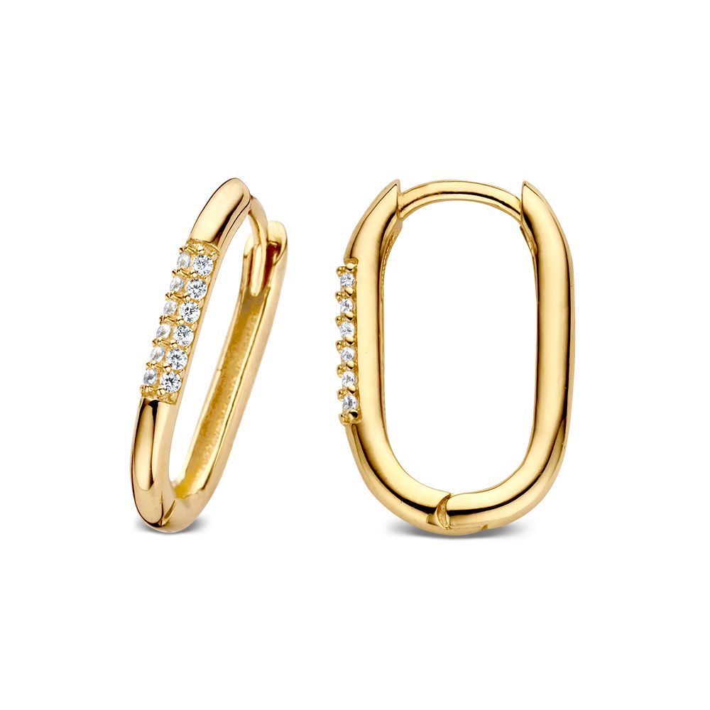 Gelbgold-Ohrringe, oval, mit Zirkonia – 14 Karat – Van der Kooij