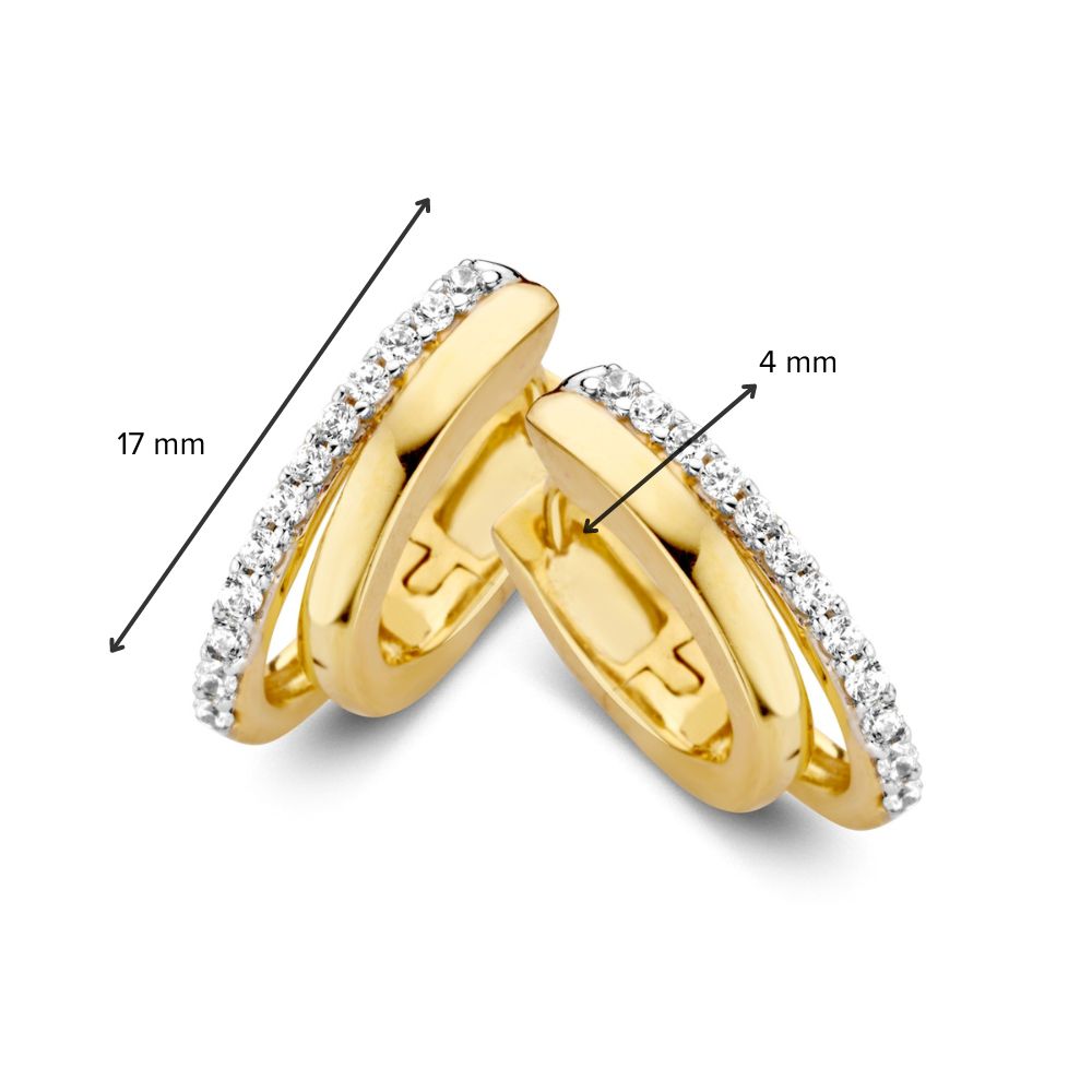 Goldohrringe mit asymmetrischen Bändern und Zirkonias – 14 Karat Gold – Kostenloser Versand