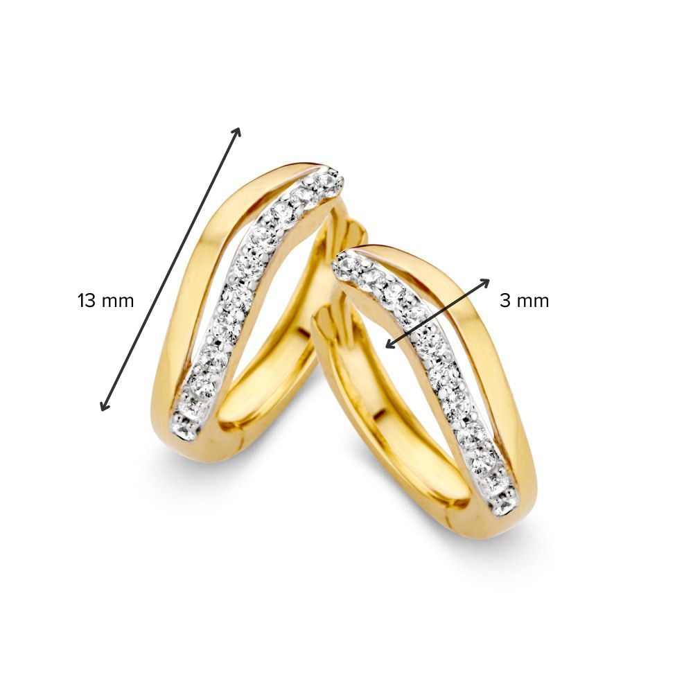 Elegante Gelbgold-Ohrringe mit gewellten Linien und funkelnden Zirkonias