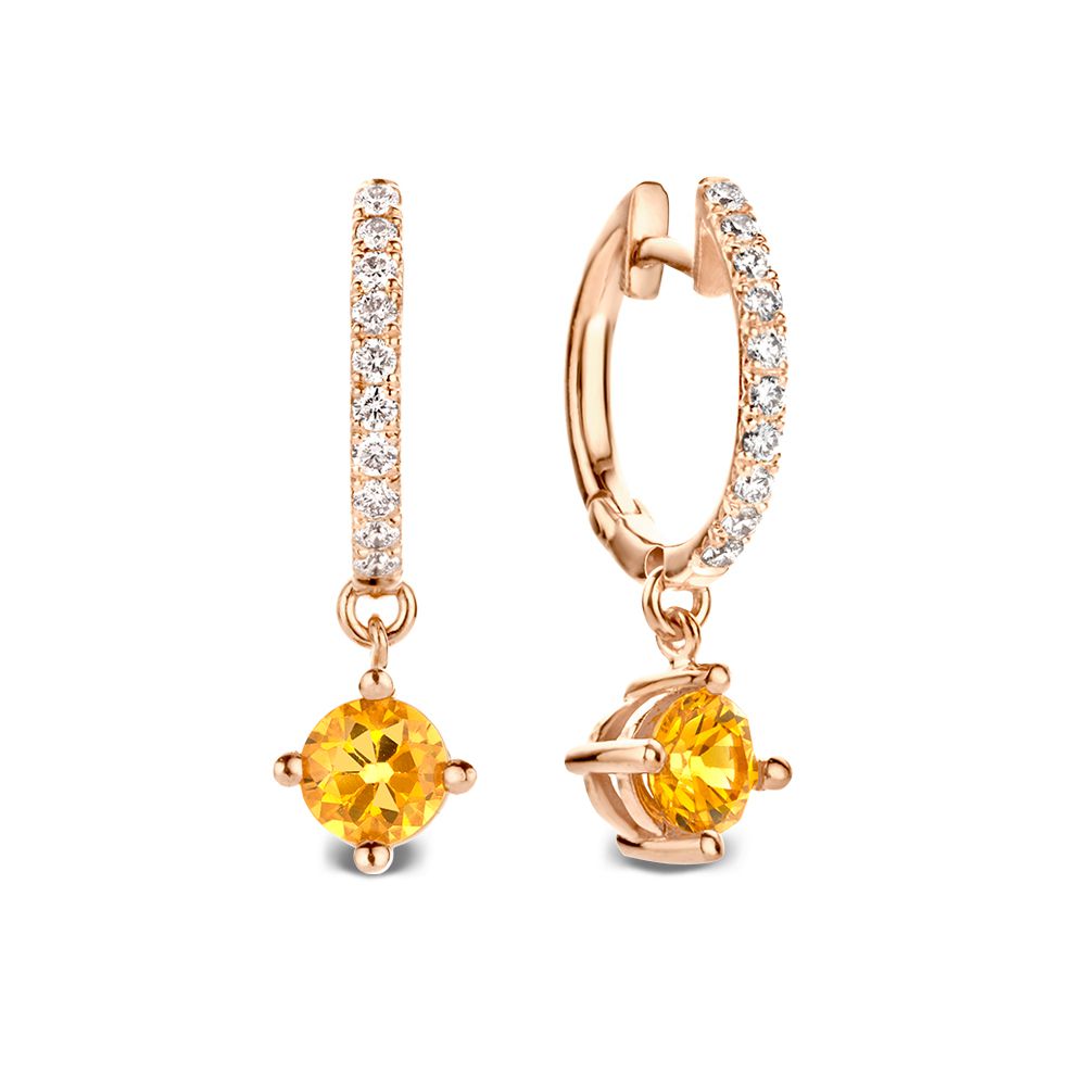 Gelbgoldene Ohrhänger mit Diamanten und orangen Saphiren – 18 Karat