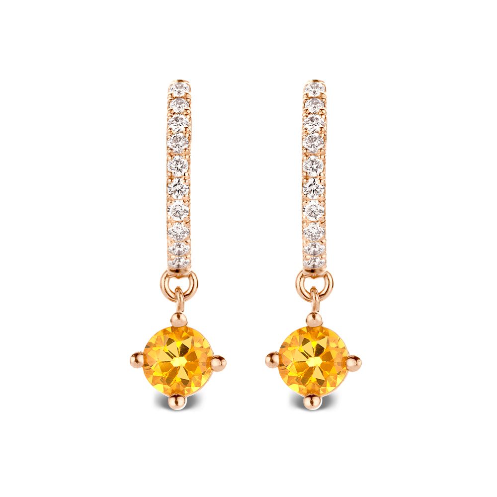 Gelbgold-Ohrringe mit Diamanten und orangefarbenen Saphiren – 18 Karat