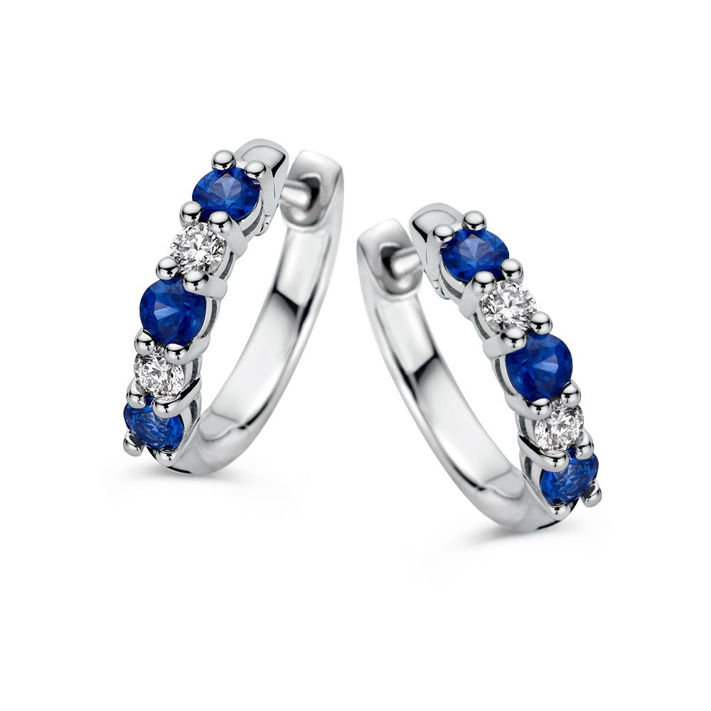 Stilvolle Ohrringe aus Weißgold mit blauen Saphiren und weißen Diamanten – 0,50 ct Saphir, 0,18 ct Diamant
