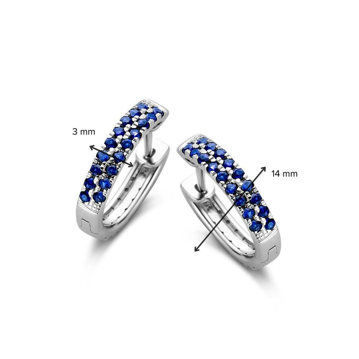 Witgouden oorringen met blauw saffier en diamant – 2 manieren van dragen, 0,40 crt diamant