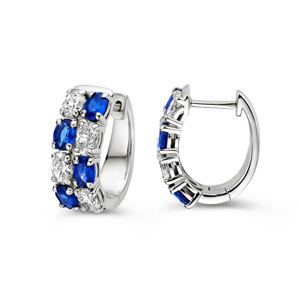 Ohrringe aus Weißgold mit oval geschliffenen blauen Saphiren und Diamanten – 1,60 ct Saphir, 1,20 ct Diamant