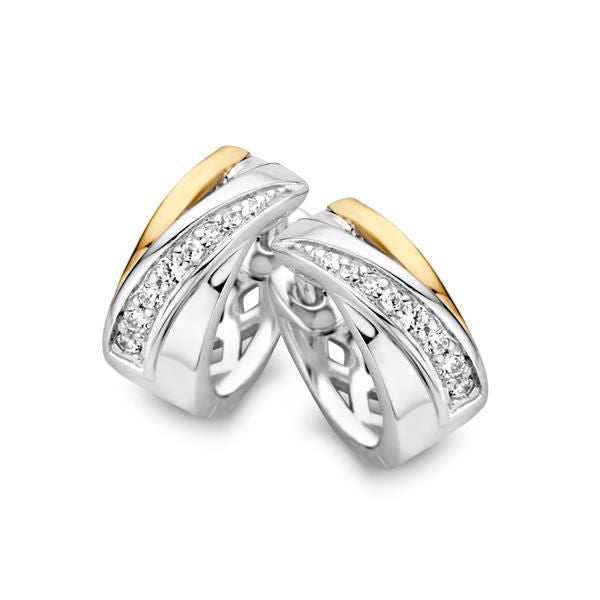 Elegante Zilver-Gouden Oorringen met Zirkonia's