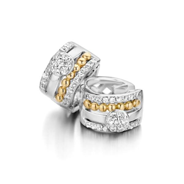 Zilver met 14 Karaat Gouden Creolen en Zirkonia's – Elegantie in een Set