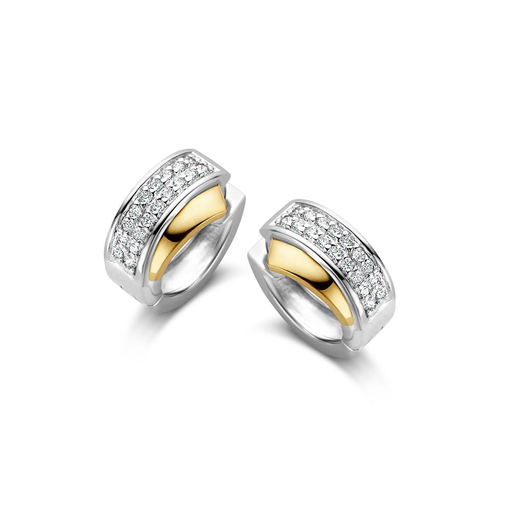 Elegante Silber-Gold Ohrringe mit Zirkonia und glänzender Oberfläche