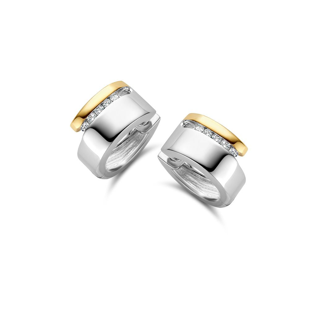 Ohrstecker aus 14 Karat Silber und Gold mit Zirkonia, 11 mm, mit glänzender Oberfläche