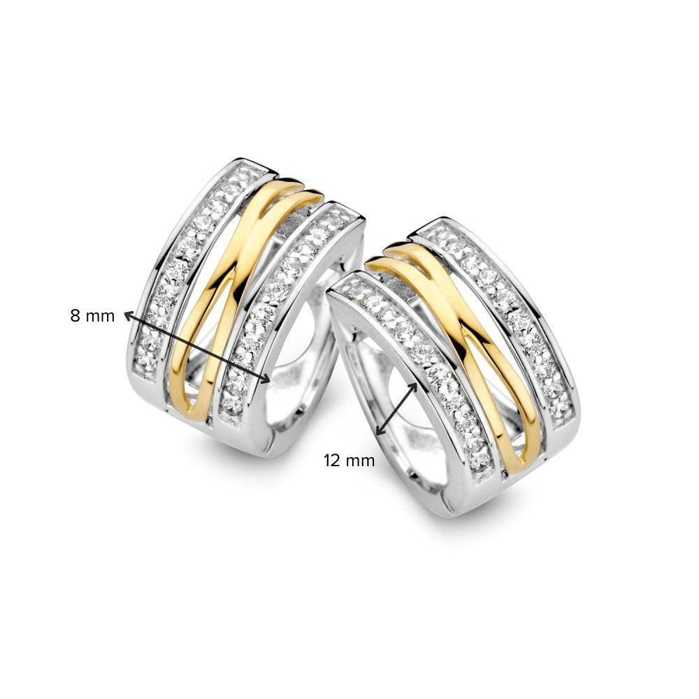 Elegante zilveren/gouden oorringen met zirkonia – 12 mm diameter
