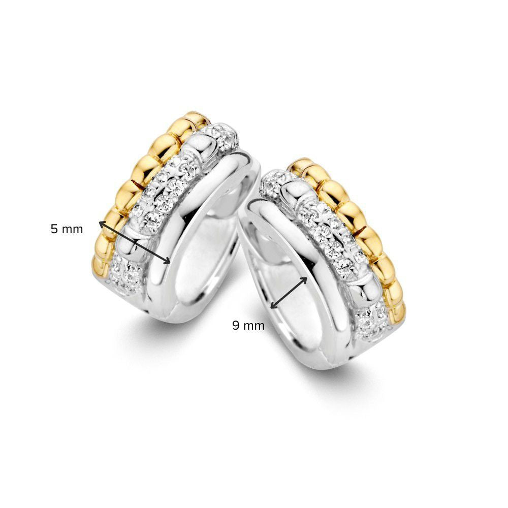 Silber-Gold-Ohrringe 14 Karat mit Zirkonia – 9 mm, dezenter Luxus für Damen