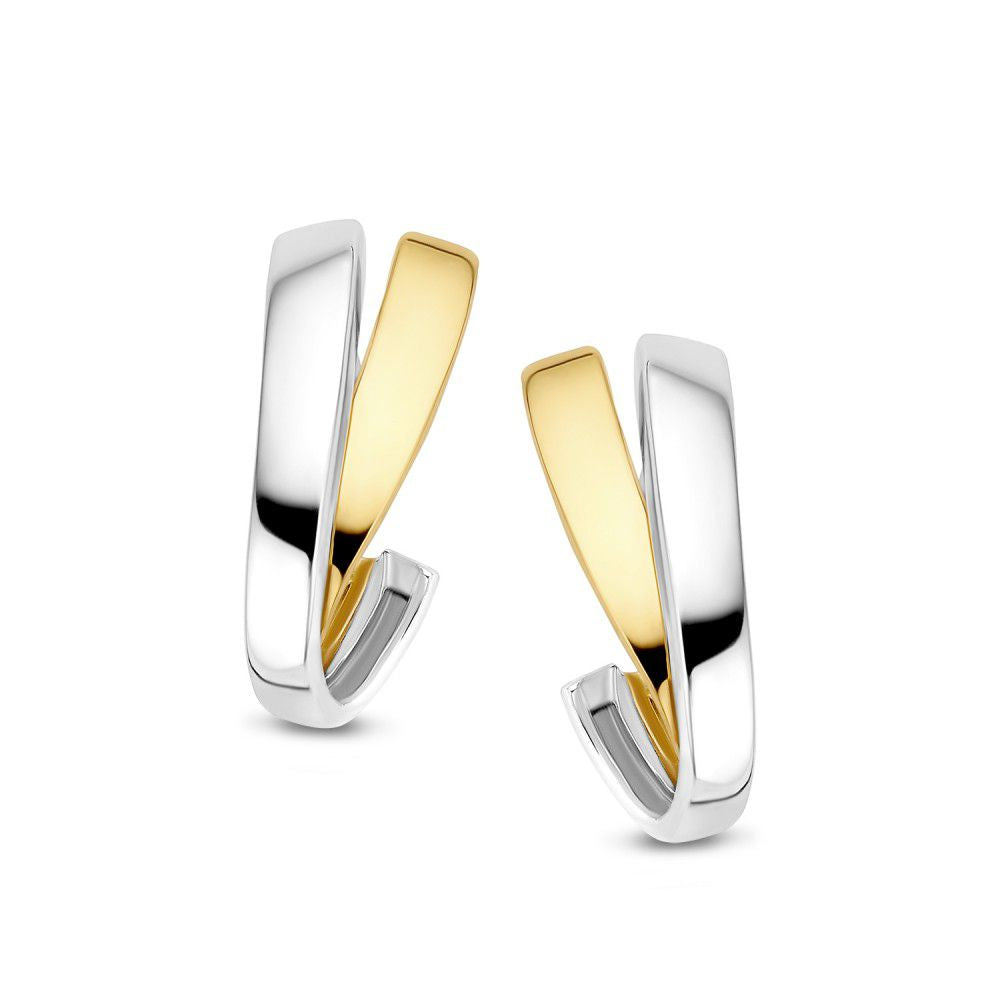 Ring aus 14 Karat Gelbgold und Weißgold ohne Stein in geschwungener Form