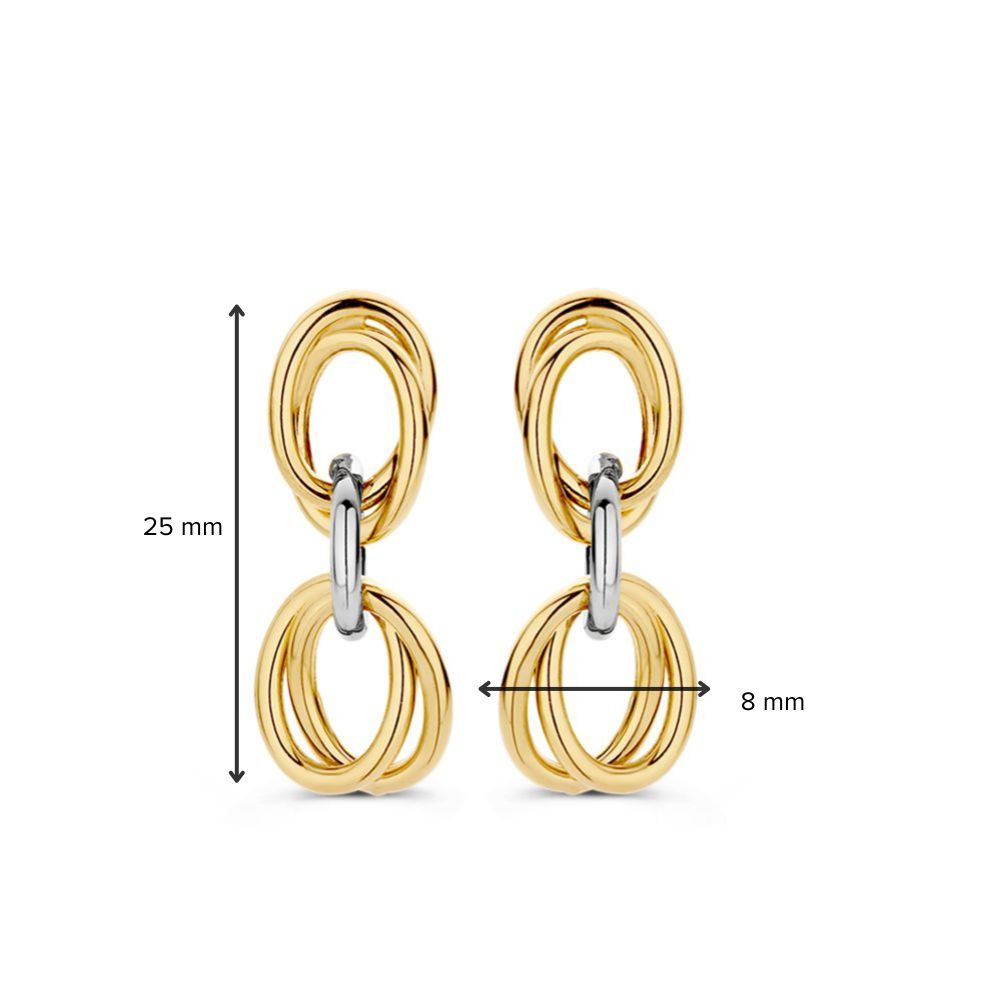 Stilvolle Bicolor Gold Ohrstecker mit baumelnden Kettengliedern