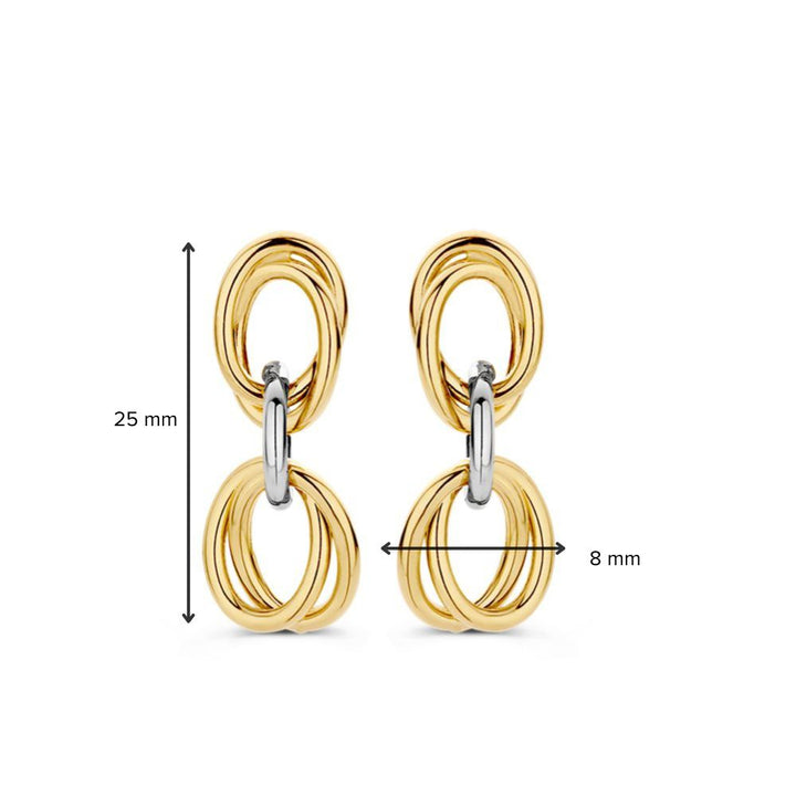 Stijlvolle Bicolor Gouden Oorstekers met Hangende Schakels
