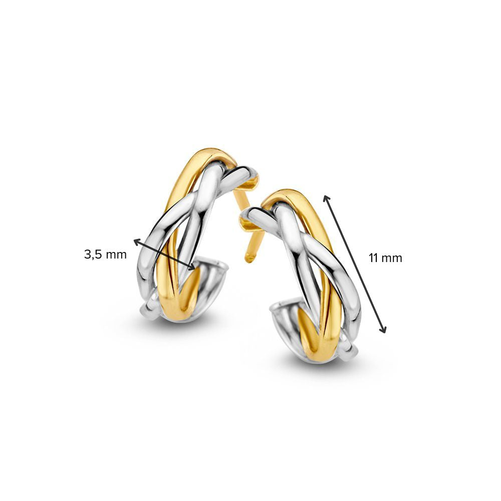 Bicolor Geflochtene Goldohrringe 14 Karat – 11 mm – Ohrstecker