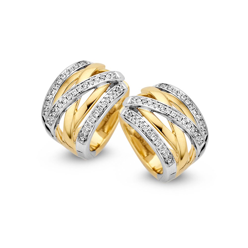 Bicolor Ohrringe aus Gelbgold und Weißgold mit 0,36 Karat Diamanten und gewelltem Design