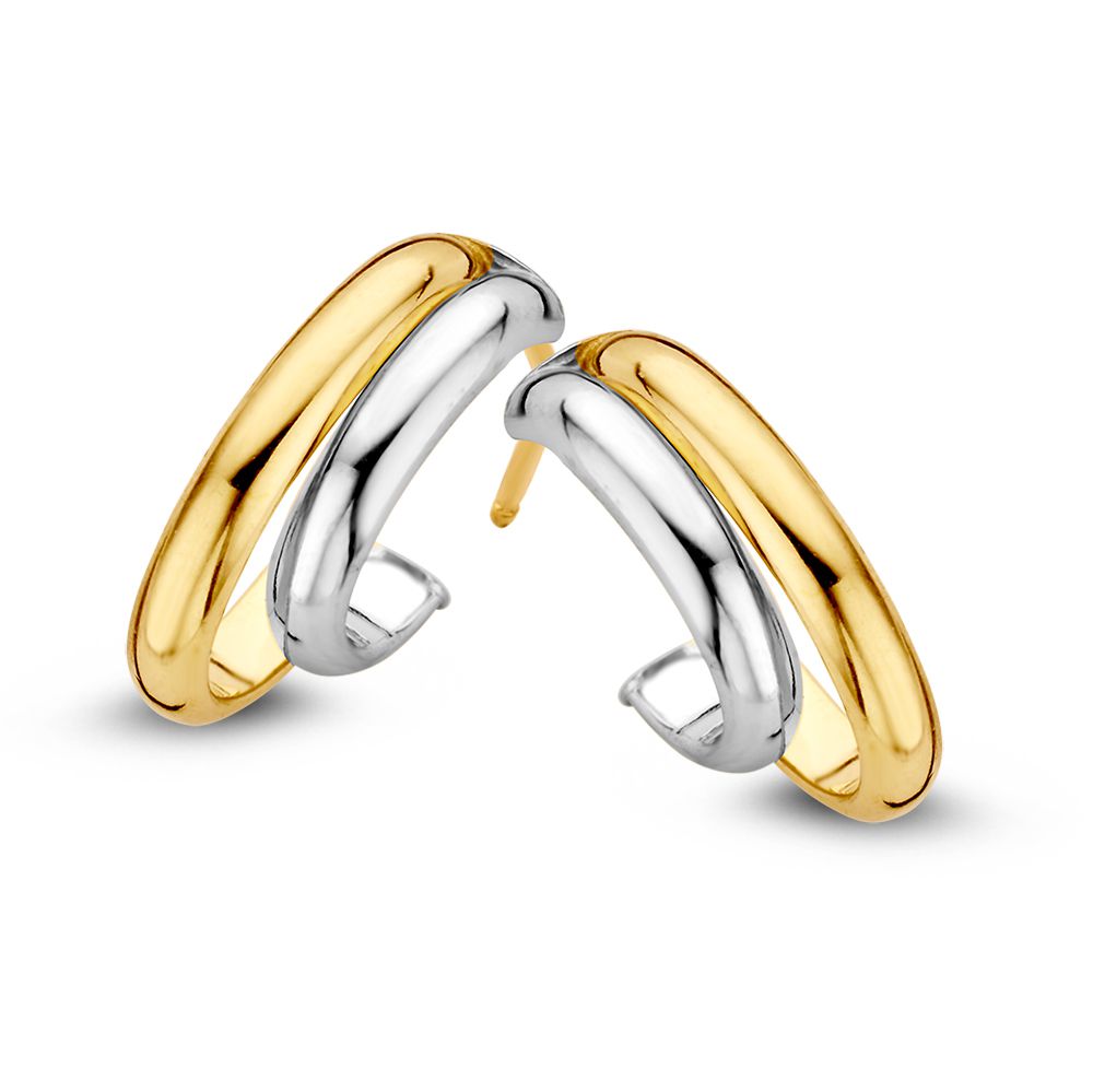 Bicolor Ohrstecker aus 14 Karat Gold in Gelb und Weiß mit geschwungener Form