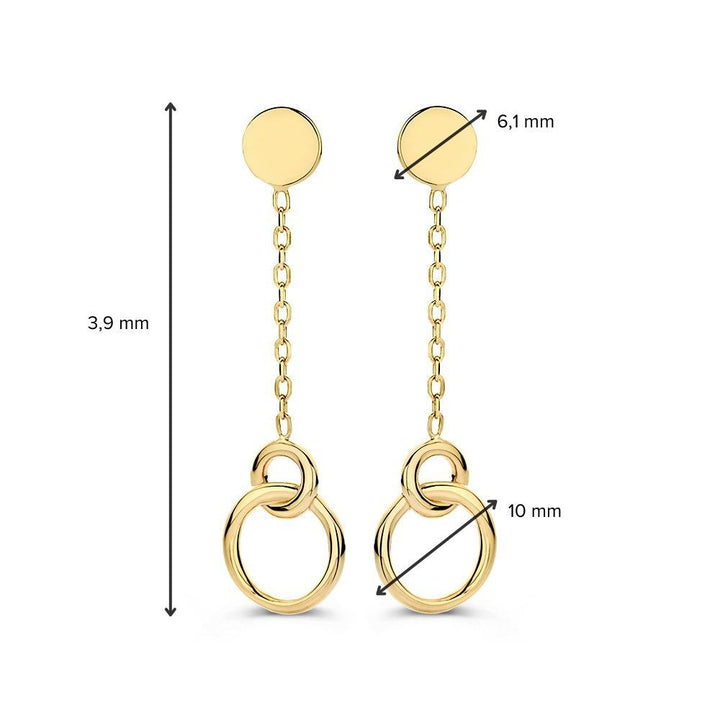 Geelgouden Oorbellen met Hangende Gouden Elementen – 14-Karaat Luxe voor Dames