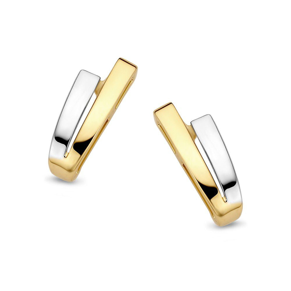 Bicolor Ohrstecker aus 14 Karat Gelb- und Weißgold in schlichter, moderner Form