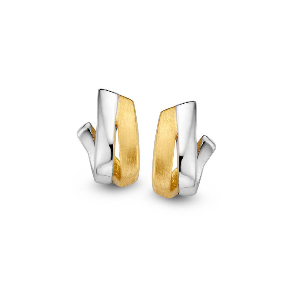 Bicolor Ohrringe aus 14 Karat Gold mit mattem und poliertem Finish ohne Stein