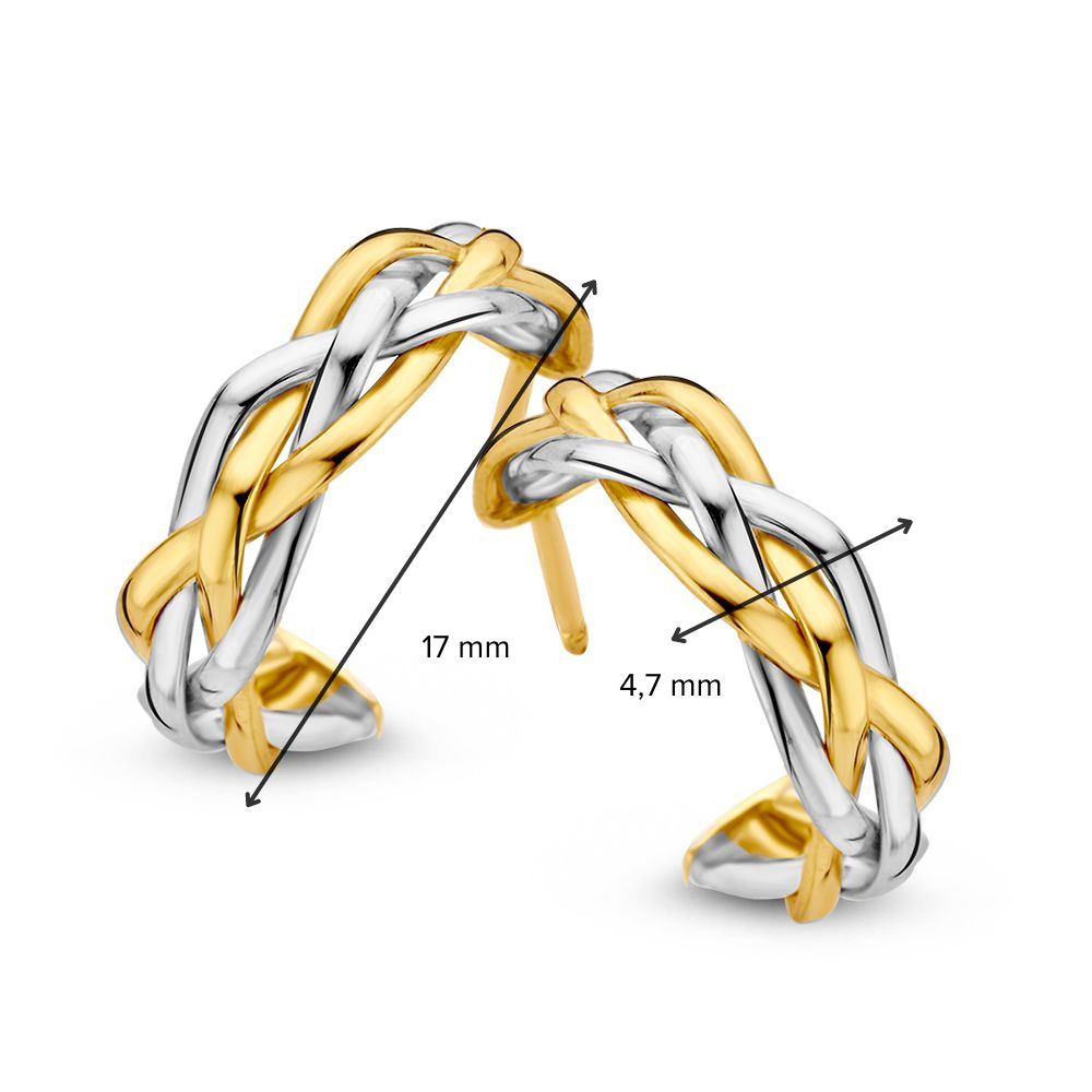 Bicolor-Goldohrringe für Damen – Geflochtene Streifen aus 14 Karat Gelb-/Weißgold