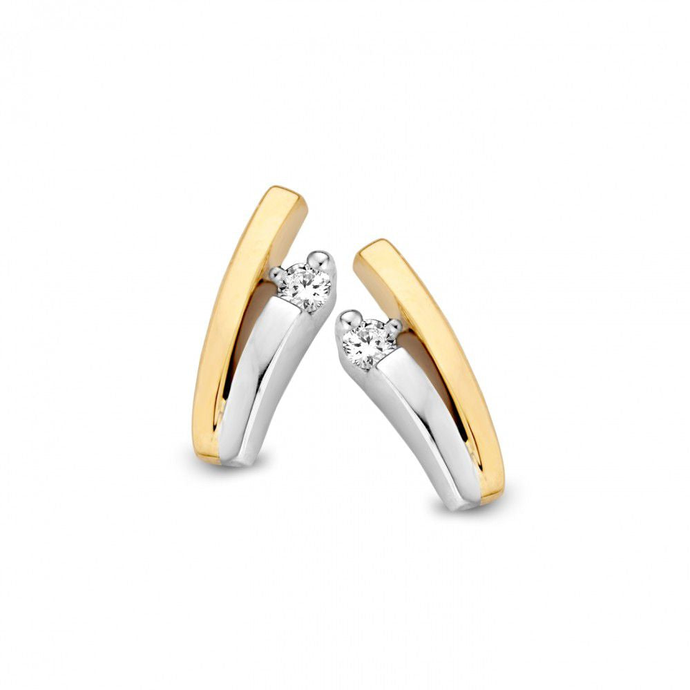 Bicolor Ohrringe aus 14 Karat Gold mit gelbem und weißem Gold sowie kleinen Diamanten