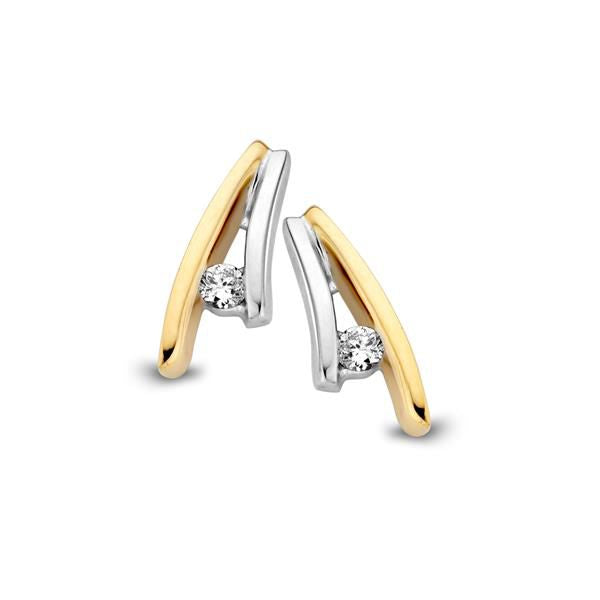 14 Karaat Bicolor Gouden Oorstekers voor Dames met Diamanten – 0.06 crt Diamanten