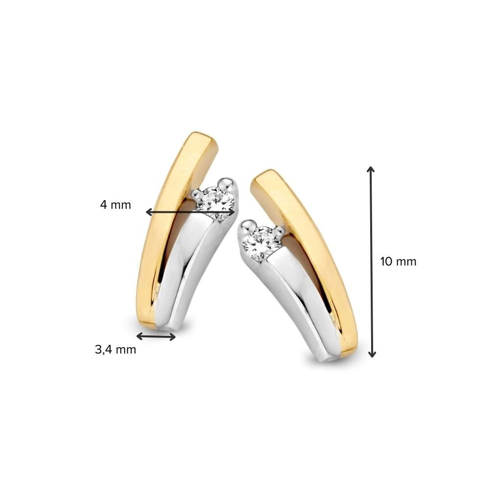 Excellent Jewelry 14 karaat bicolor gouden oorstekers voor dames, geel/witgoud en prachtig bezet met diamanten.