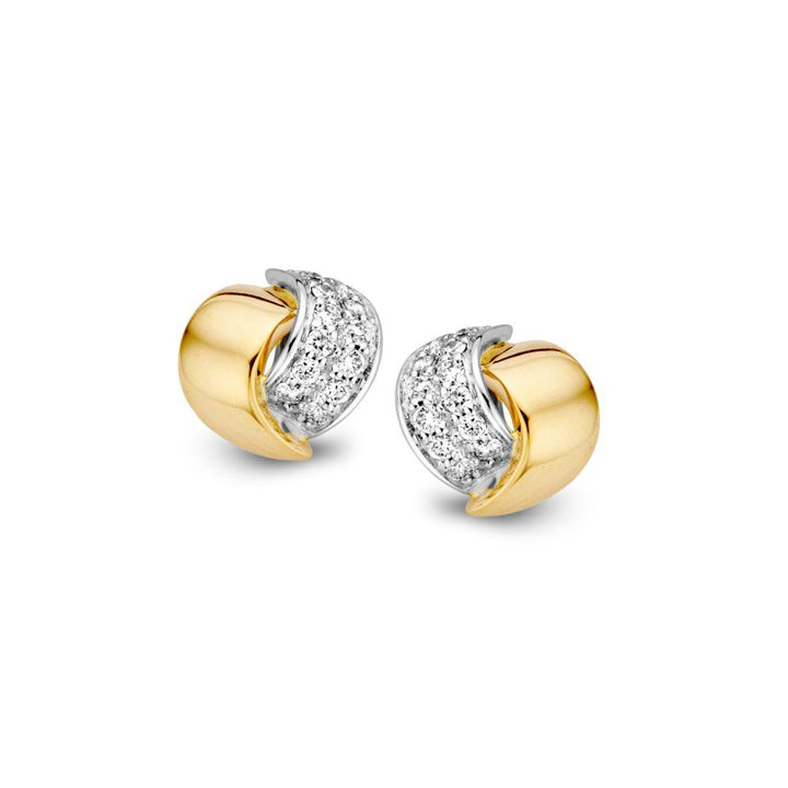 14 Karaat Bicolor Gouden Oorstekers voor Dames – Geel/Wit Gouden Oorstekers met Diamant (0.12 crt)